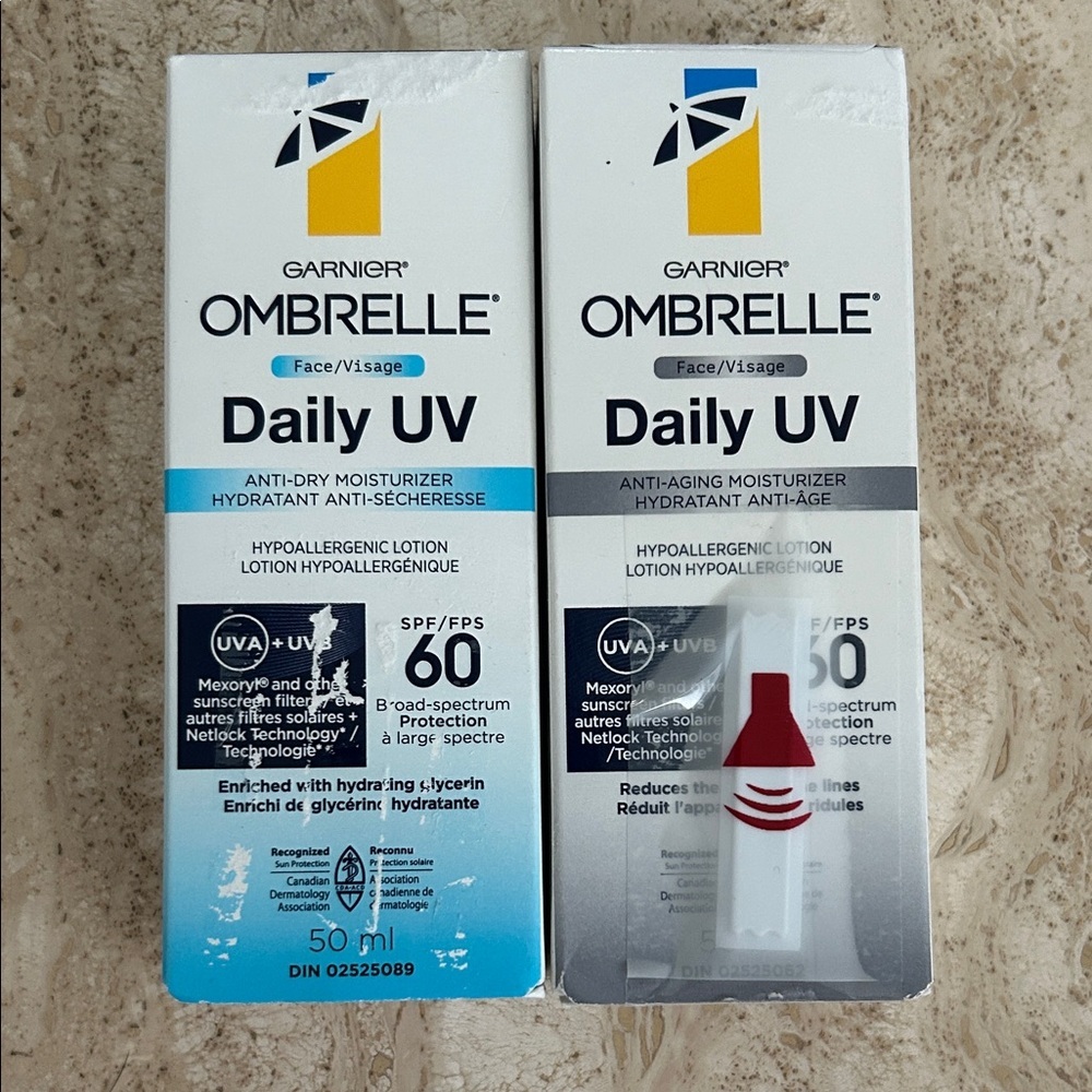NEW 🆕 lot of two Garnier Ombrelle Daily UV Face Moisturizers SPF 60 exp 2027